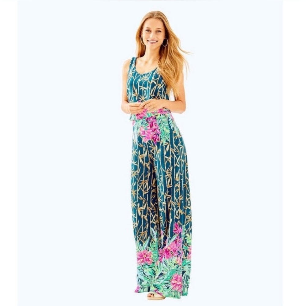 Lilly Pulitzer Kori Jumpsuit Romper Wide Leg Floral Tropicql Womens SZ Small
